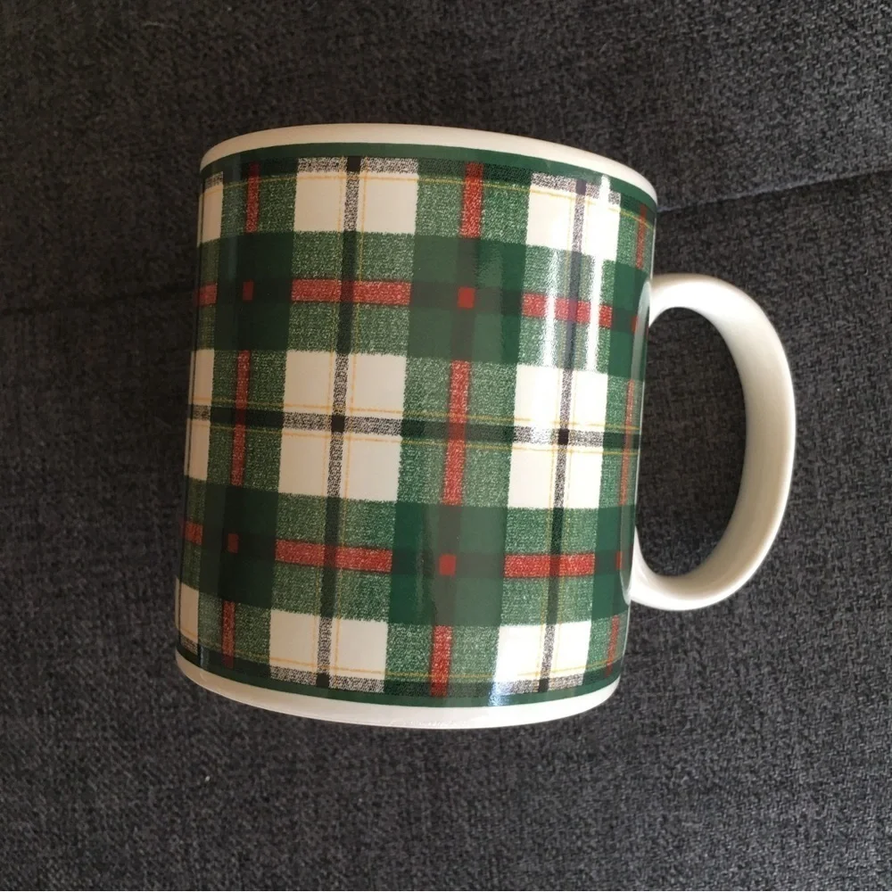 Colorful Green Plaid Holiday Mug, 12 oz